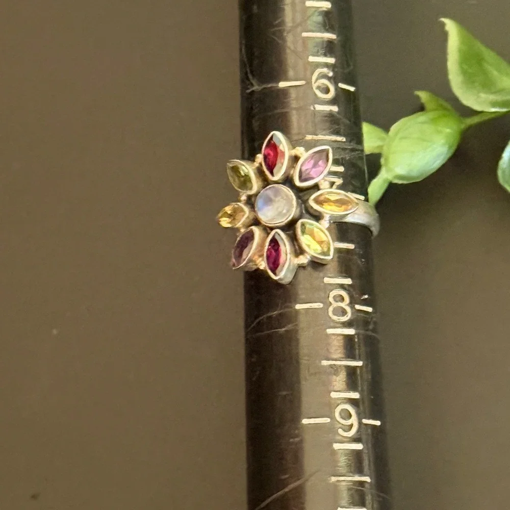 Nicky Butler Sterling Silver Multi-Gemstone Moonstone Flower Ring‎ Size 7
